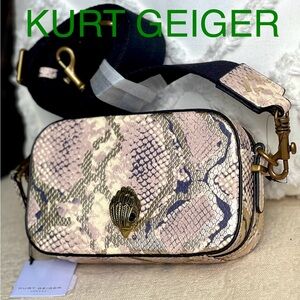 KURT GEIGER Kensington snake print embossed leather wide strap camera bag